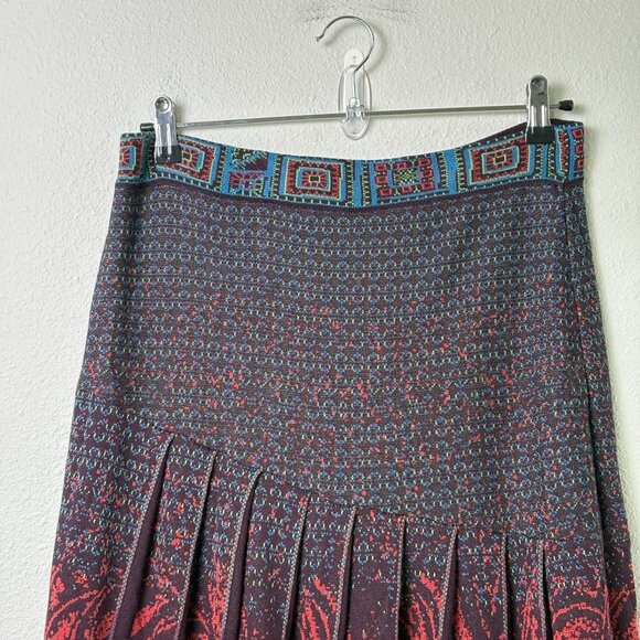 Ivko Knit Skirt With Pleats Midi Size 42 XL Brown Red Geometric Wool Blend Boho - Picture 2 of 12